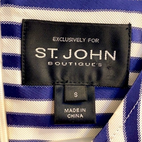 NWOT Women’s St. John’s Boutique Blue and White Striped Bow Blouse Size Small - Picture 3 of 8